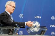   UEFA General Secretary Giorgio Marchetti made the draw. Image: Salvatore Di Nolfi / Keystone (Nyon, July 23, 2018) 