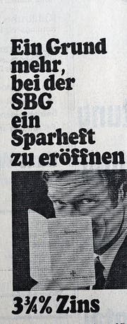 In Zeiten der Nullzinspolitik muten 3 ¾ % Zinsen auf die Spareinlage beinahe utopisch hoch an. (Bild: Der Rheintaler, 4. Juli 1968)