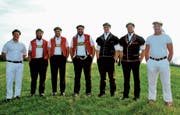 Die Ostschweizer Kranzgewinner von links: Tobias Krähenbühl, Michael Bless, Martin Hersche, Daniel Bösch, Samuel Giger, Roger Rychen und Stefan Burkhalter. (Bild: Pascal Schönenberger)