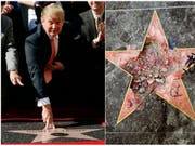 Die Sternplakette in Hollywood von Donald Trump, die der aktuelle US-Präsident im Jahr 2007 erhalten hatte, ist am Mittwoch erneut zerstört worden. (Bild: KEYSTONE/AP)