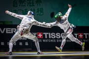   Successful revenge in the quarterfinals: Max Heinzer (in right) against the Italian Andrea Santarelli. (Image: Aleksandar Plavevski / EPA (Wuxi, July 26, 2018)) 