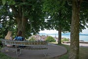 Die Rundbank auf der Guggiwiese: Hier fühlt sich Autor Morosoli wohl. (Bild: Maria Schmid (Zug, 11. Juli 2018))