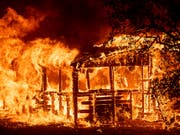Verheerende Waldbrände suchen Kalifornien heim: Brennender Bau bei Redding. (Bild: KEYSTONE/FR34727 AP/NOAH BERGER)