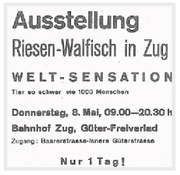Die Ankündigung in den Zuger Zeitungen einen Tag zuvor.