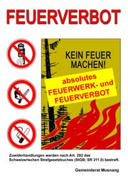 Mit diesem Plakat macht die Gemeinde Mosnang auf das Feuerverbot aufmerksam. (Bild: PD)