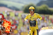 Der britische Geraint Thomas wird nach dem sonntäglichen Finale höchstwahrscheinlich oben auf dem Podest stehen. (Bild: Keystone/Christophe Ena)