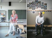Albie Sieger im Zimmer 106 des Schulhauses Lindenfeld im luzernischen Eschenbach sowie Bernhard Egger im Notkerschulhaus im st.-gallischen Gossau. Bilder: Pius Amrein und Benjamin Manser (27. Juni 2018)