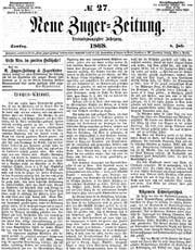 Das Titelblatt einer Ausgabe der Neuen Zuger Zeitung im Juli 1868.