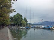 Bauprofile des geplanten See-Restaurants am Carl-Spitteler-Quai in Luzern (Bild: René Meier (Luzern, 28. Juli 2018))