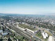 Mit 40 000 Quadratmetern Bruttogeschossfläche eine der grössten Fabriken, die in der Schweiz gebaut wird: So soll das neue Stadler-Produktionswerk auf dem Altfeldareal in St. Margrethen aussehen. (Visualisierung: HRS)