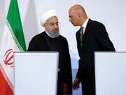 Der Schweizer Präsident Alain Berset (rechts) sprach die Menschenrechtslage und eine Zwei-Staaten-Lösung in Nahost während des Staatsbesuches von Irans Präsident Hassan Ruhani (links) in der Schweiz offen an. (Bild: KEYSTONE/PETER KLAUNZER)