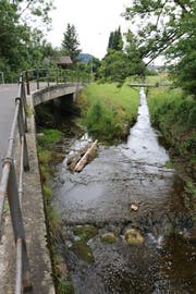 Der Zusammenfluss von Alpbach (links) und Krebsbach in Rickenbach ist eine Gefahrenzone bei Starkregen. Aktuell ist das Gegenteil der Fall: Die Wassermenge ist stark zurückgegangen, aber noch ausreichend.