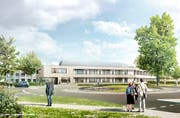 Die Visualisierung zeigt, wie der Neubau der Rehaklinik Zihlschlacht am südlichen Dorfrand aussehen wird. (Bild: PD)