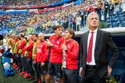   National coach Vladimir Petkovic (right) with his team 39 coaches in St. Petersburg. 