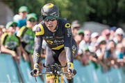 18-facher Tour-Teilnehmer Sylvain Chavanel bei einem Zeitfahren der Schweiz-Rundfahrt 2017. (Bild: Alexandra Wey/Keystone (Cham, 10. Juni 2017))