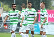 Die Rückkehr von Goalgetter Andi Qerfozi (Zweiter von rechts) ist für den FC Kreuzlingen ein Glücksfall. (Bild: Mario Gaccioli, Kreuzlingen, 4. August 2018)