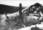 Die Trümmer der in der Thurau bei Wil notgelandeten B-24 zogen viele Neugierige an. Im Bild sind zwei der vier Motoren zu erkennen. (Bild: Warbird.ch)