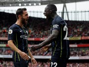 Auf Twitter zu aktiv? Manchester Citys Verteidiger Benjamin Mendy (re.) (Bild: KEYSTONE/AP/TIM IRELAND)