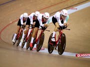 Der Schweizer Bahnrad-Vierer überzeugte in der Qualifikation zur Team-Verfolgung (Bild: KEYSTONE/AP PA/JOHN WALTON)