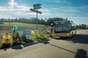 Jeden Donnerstag veranstalten Tiefenlager-Gegner eine Mahnwache am Strassenrand. So wollen sie die Bevölkerung aufrütteln. (Bild: Benjamin Manser (Marthalen, 16. August 2018))