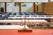 The courtroom for the murder case Rupperswil at the mobile police station of the cantonal police Aargau in command in Schafisheim near Lenzburg. (Photo Chris Iseli / AZ, 7 March 2018)