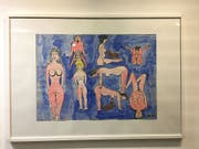 Das Thema «Body and Soul» reicht von lustvoller Körperhaftigkeit bis hin zu beklemmender Sexualität. Dieses comic-artige Bild hat Peter Zahnd gemalt. (Bild: Silvia Minder Keystone-SDA)