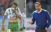 Schwierige Zusammenarbeit: Ex-FCSG-Flügel Geoffrey Tréand (links) und sein damaliger Trainer Joe Zinnbauer (Bilder: Freshfocus/Keystone)