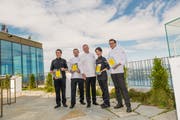 Die ausgezeichneten Köche (von links): Firas El-Borji, Bertrand Charles, Chatsorn Pratoomma und Andreas Haseloh. (Bild: Roger Grütter (Bürgenstock, 27. August 2018)