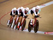 Der Schweizer Bahnvierer, angeführt von Frank Pasche, unterwegs im Glasgower Velodrom (Bild: KEYSTONE/AP PA/JOHN WALTON)
