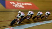 Das Schweizer Team im Sir Chris Hoy Velodrome in Glasgow. Bild: Keystone.