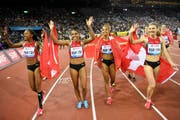 Sarah Atcho, Mujinga Kambundji, Salome Kora und Ajla Del Ponte (von links). (Bild: Jean-Christophe Bott/Keystone (Zürich, 30. August 2018))