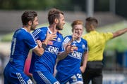 Der Präsident hofft, auch diese Saison wieder die Aufstiegsspiele zu erreichen. Im Bild der FC Gossau im Aufstiegsspiel gegen den FC Münsingen im vergangenen Jahr. (Bild: Michel Canonica, 3. Juni 2017)