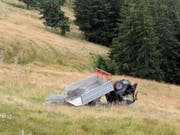 Das Unfallfahrzeug im Wiesland. (Bild: Geri Holdener/Bote der Urschweiz)
