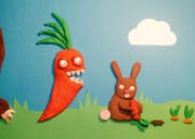 In einem Trickfilm ist sehr vieles möglich: Die Karotte kann sich sogar in ein Kaninchen fressendes Monster verwandeln. (Bild: Adrian Flückiger)