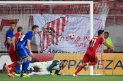 Lazaros Christodoulopoulos erziehlt die ersten beiden Tore gegen den FC Luzern. (Bild: Martin Meienberger, Piräus, 9. August 2018)