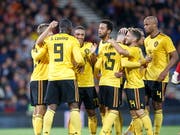 Romelu Lukaku (Nummer 9) im gewohnten belgischen Jubel (Bild: KEYSTONE/EPA/ROBERT PERRY)