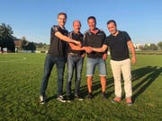 Teil des WM-Zelt-OK: Marius Derungs, Peter Sandmeier, Mitsch Badertscher und der Präsident des FC Wängi, Toni Sopi. (Bild: PD)