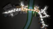 So könnten die Bahnhof- und die Poststrasse bei Nacht aussehen. (Bild: Visualisierung: Gemeinde Wattwil)