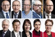 Sie sagten Ja zum Deal: (obere Reihe, v.l.): Nicolo Paganini, Thomas Ammann, Markus Ritter, Christian Lohr, Daniel Fässler; (untere Reihe, v.l.): Walter Müller, Hansjörg Brunner, Claudia Friedl, Barbara Gysi und Edith Graf-Litscher. (Bilder: Keystone)