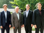 Die vier Gründer hinter dem Billigairline-Projekt Swiss Skies haben sich viel vorgenommen: Sie wollen Billigflüge auf der Langstrecke anbieten. Im Bild Harald Vogels, Philippe Blaise, Armin Bovensiepen und Alvaro Oliveira (von links). (Bild: KEYSTONE/ALEXANDRA WEY)