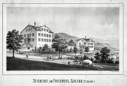 Das Stickereigebäude auf dem Friedberg von 1870 (rechts) wurde rund 50 Jahre später zum Gymnasium. (Bild: PD)