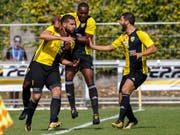 Der Aussenseiter jubelt: Die Spieler von Stade Nyonnais beim 3:1-Sieg gegen die Grasshoppers (Bild: KEYSTONE/SALVATORE DI NOLFI)