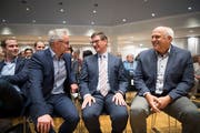 Oliver Gröble (parteilos) erreichte im ersten Wahlgang nur 27 Stimmen weniger als Norbert Näf (CVP). Abgeschlagen auf dem dritten Platz landete FDP-Kandidat Georges Gladig (von links).