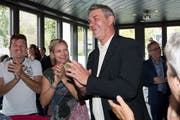 Der frisch gewählte Emmer Gemeinderat am Sonntag im Restaurant Prélude. (Bild: Eveline Beerkircher (Emmen, 23. September 2018))