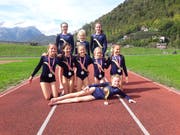 Die K2 Turnerinnen; kniend von links: Nora Baumann, Nora Albert, Isabelle Kempf, Livia Arnold, Sara Droese; hinten von links: Gina Gisler, Marija Dreivinga, Patrizia Herger; vorne: Siegerin Valeria Gamma.
