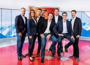 Das Ski-Alpin-Kommentatoren-Team von SRF (von links): Michael Bondt, Michèle Schönbächler, Stefan Hofmänner, Marc Berthod, Didier Plaschy, Marco Felder und Adrian Lustenberger.