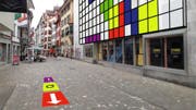 Interaktives Tetris-Spiel: So könnte die heute noch graue Fassade an der Webergasse in Zukunft aussehen. (Visualisierung: PD/Katy Rohner)