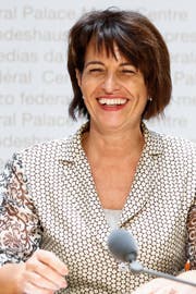 Keineswegs amtsmüde: «Strahlefrau »Doris Leuthard an einer Medienkonferenz vor zwei Wochen. (Bild: Peter Klaunzer / Keystone (Bern, 14. September 2018))