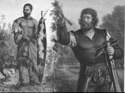 Was verbindet die Freiheitshelden Makhanda und Wilhelm Tell? (Bild: Bilder: Frederik Timpson l’Ons (Zeichnung) / Friedrich Pecht ()