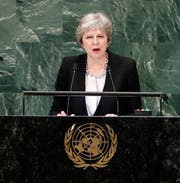 epa07049084 British Prime Minister Theresa May speaks during the General Debate of the General Assembly of the United Nations at United Nations Headquarters in New York, New York, USA, 26 September 2018. The General Debate of the 73rd session runs from 25 September to 01 October 2018. EPA/JASON SZENES
